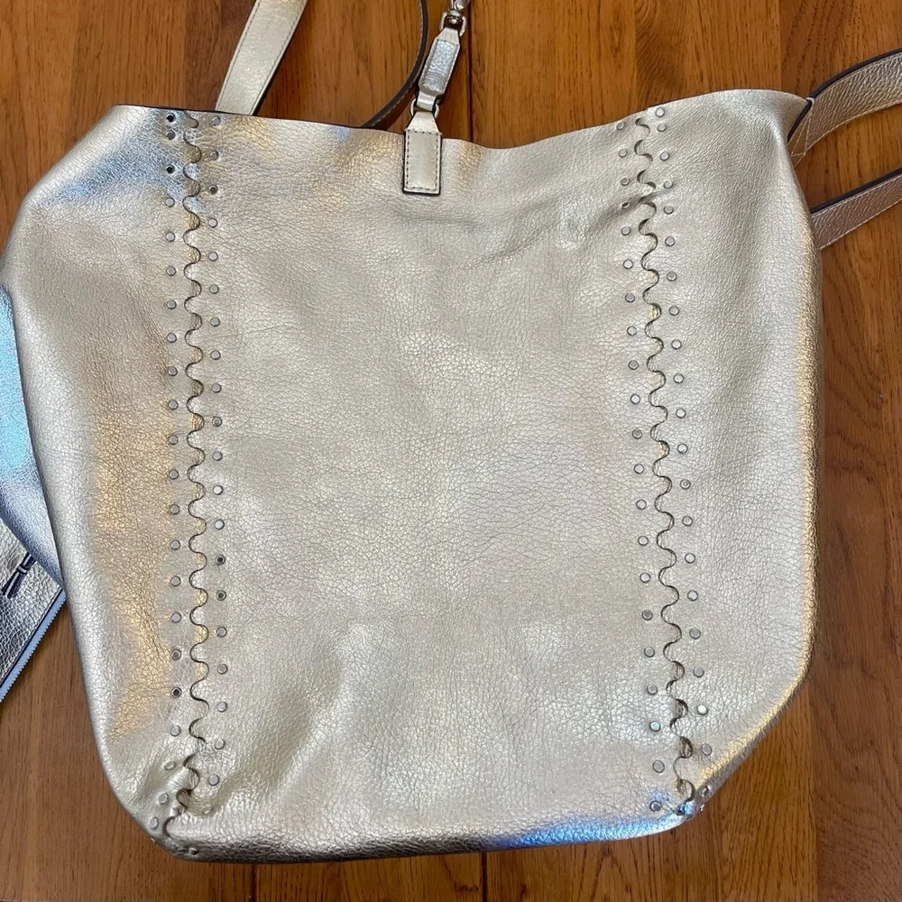 HENRI BENDEL Astrid Reversible Leather Suede Metallic Gold Snakeskin Python Hobo